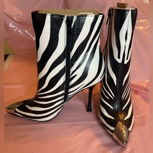 Zebra Print Stiletto Ankle Boots - Picture 1 of 3